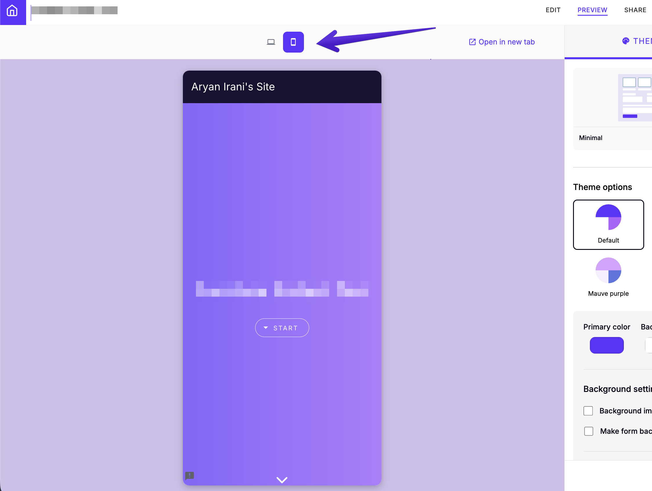 The form previewed in mobile width using the device toggle